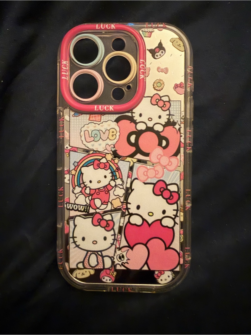 Hello Kitty Pink and White Cartoon Phone Case with Red Camera Accent